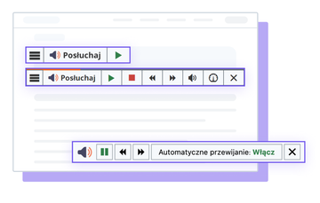 Ilustracje narzędzia ReadSpeaker webReader z włączoną funkcją automatycznego przewijania.